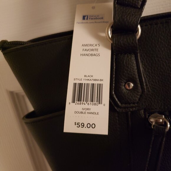 Rosetti Bags Black Double Handle Bag Purse Silvertone Pocket Zipper Closure NWT - Picture 10 of 15